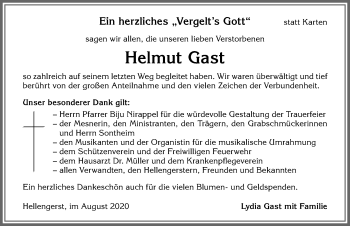 Traueranzeige von Helmut Gast von Allgäuer Zeitung,Kempten