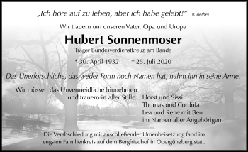 Traueranzeige von Hubert Sonnenmoser von Allgäuer Zeitung