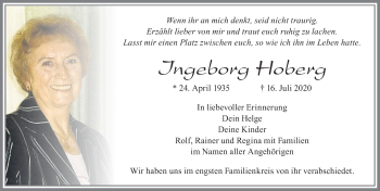 Traueranzeige von Ingeborg Hoberg von Allgäuer Zeitung, Füssen