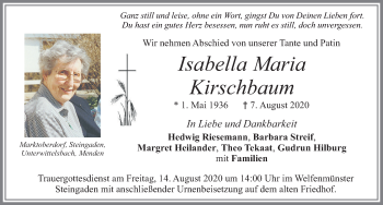 Traueranzeige von Isabella Maria Kirschbaum von Allgäuer Zeitung, Marktoberdorf
