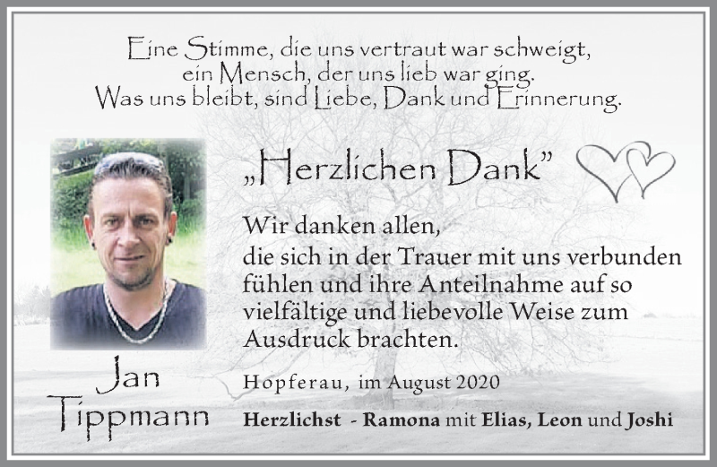  Traueranzeige für Jan Tippmann vom 22.08.2020 aus Allgäuer Zeitung, Füssen