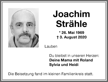 Traueranzeige von Joachim Strähle von Allgäuer Zeitung