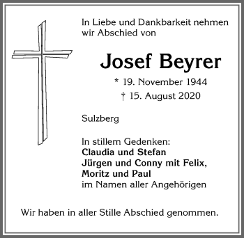 Traueranzeige von Josef Beyrer von Allgäuer Zeitung,Kempten