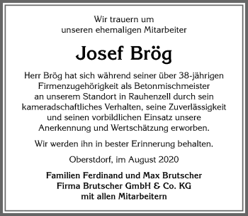Traueranzeige von Josef Brög von Allgäuer Anzeigeblatt
