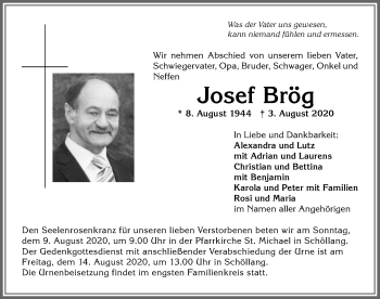 Traueranzeige von Josef Brög von Allgäuer Anzeigeblatt