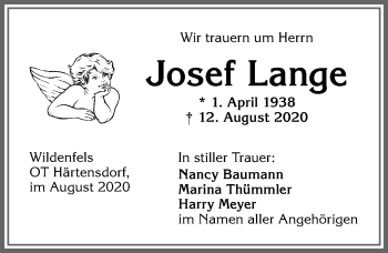 Traueranzeige von Josef Lange von Allgäuer Anzeigeblatt