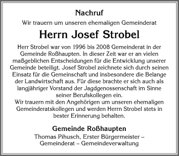 Traueranzeige von Josef Strobel von Allgäuer Zeitung, Füssen