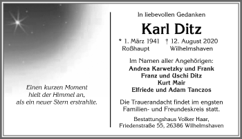 Traueranzeige von Karl Ditz von Allgäuer Zeitung, Kaufbeuren/Buchloe