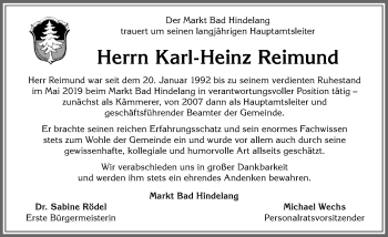 Traueranzeige von Karl-Heinz Reimund von Allgäuer Anzeigeblatt