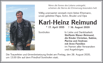 Traueranzeige von Karl-Heinz Reimund von Allgäuer Anzeigeblatt