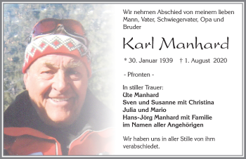 Traueranzeige von Karl Manhard von Allgäuer Zeitung, Füssen