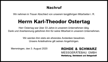 Traueranzeige von Karl-Theodor Ostertag von Memminger Zeitung