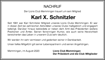 Traueranzeige von Karl X. Schnitzler von Memminger Zeitung