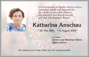 Traueranzeige von Katharina Anschau von Allgäuer Zeitung, Kaufbeuren/Buchloe