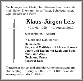 Traueranzeige von Klaus-Jürgen Leis von Allgäuer Zeitung