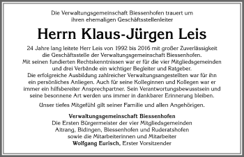 Traueranzeige von Klaus-Jürgen Leis von Allgäuer Zeitung