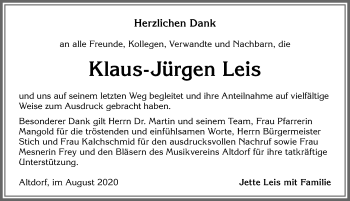 Traueranzeige von Klaus-Jürgen Leis von Allgäuer Zeitung