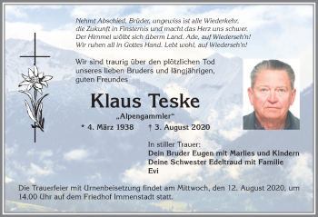 Traueranzeige von Klaus Teske von Allgäuer Anzeigeblatt