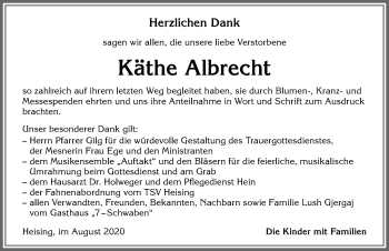 Traueranzeige von Käthe Albrecht von Allgäuer Zeitung,Kempten