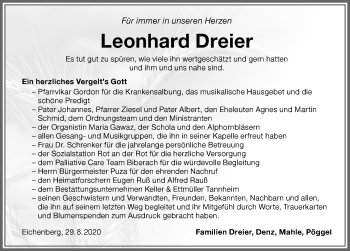 Traueranzeige von Leonhard Dreier von Memminger Zeitung