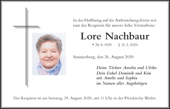 Traueranzeige von Lore Nachbaur von Der Westallgäuer