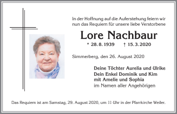 Traueranzeige von Lore Nachbaur von Allgäuer Anzeigeblatt