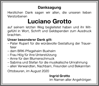 Traueranzeige von Luciano Grotto von Memminger Zeitung
