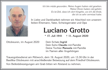 Traueranzeige von Luciano Grotto von Memminger Zeitung