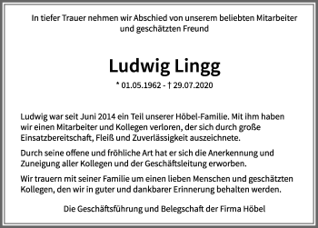 Traueranzeige von Ludwig Lingg von Allgäuer Zeitung, Marktoberdorf