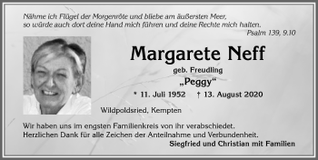 Traueranzeige von Margarete Neff von Allgäuer Zeitung,Kempten
