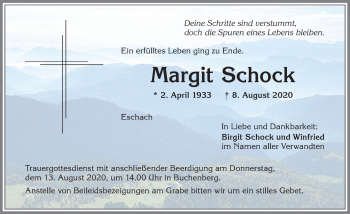 Traueranzeige von Margit Schock von Allgäuer Zeitung,Kempten