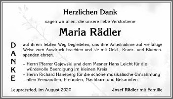Traueranzeige von Maria Rädler von Allgäuer Zeitung,Kempten