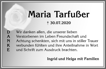 Traueranzeige von Maria Tarfußer von Allgäuer Anzeigeblatt