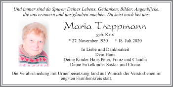 Traueranzeige von Maria Treppmann von Allgäuer Zeitung, Marktoberdorf