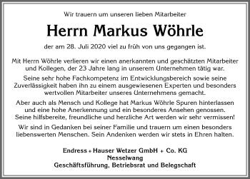 Traueranzeige von Markus Wöhrle von Allgäuer Zeitung, Füssen