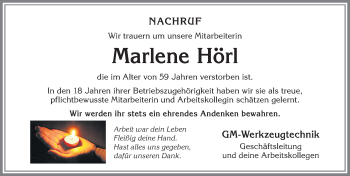 Traueranzeige von Marlene Hörl von Allgäuer Zeitung,Kempten