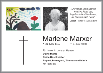 Traueranzeige von Marlene Marxer von Allgäuer Zeitung, Marktoberdorf