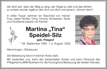 Traueranzeige von Martina Seidel-Silz von Memminger Zeitung