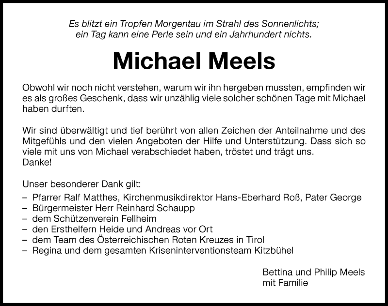  Traueranzeige für Michael Meels vom 29.08.2020 aus Memminger Zeitung