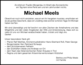 Traueranzeige von Michael Meels von Memminger Zeitung