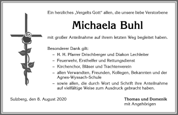 Traueranzeige von Michaela Buhl von Allgäuer Zeitung,Kempten
