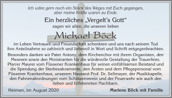 Traueranzeige von Mickael Böck von Allgäuer Zeitung, Füssen