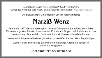 Traueranzeige von Narziß Wenz von Allgäuer Anzeigeblatt