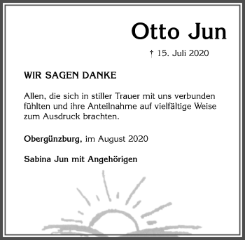 Traueranzeige von Otto Jun von Allgäuer Zeitung, Marktoberdorf