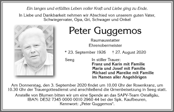 Traueranzeige von Peter Guggemos von Allgäuer Zeitung, Füssen