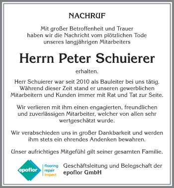 Traueranzeige von Peter Schuierer von Allgäuer Zeitung,Kempten