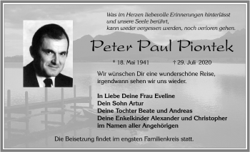 Traueranzeige von Peter Paul Piontek von Allgäuer Zeitung, Füssen