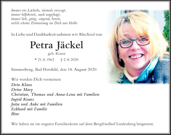 Traueranzeige von Petra Jäckel von Der Westallgäuer