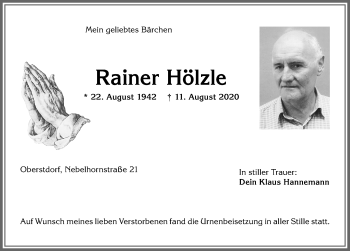 Traueranzeige von Rainer Hölzle von Allgäuer Anzeigeblatt