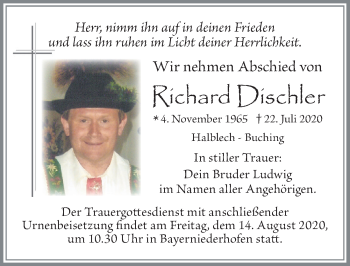 Traueranzeige von Richard Dischler von Allgäuer Zeitung, Füssen